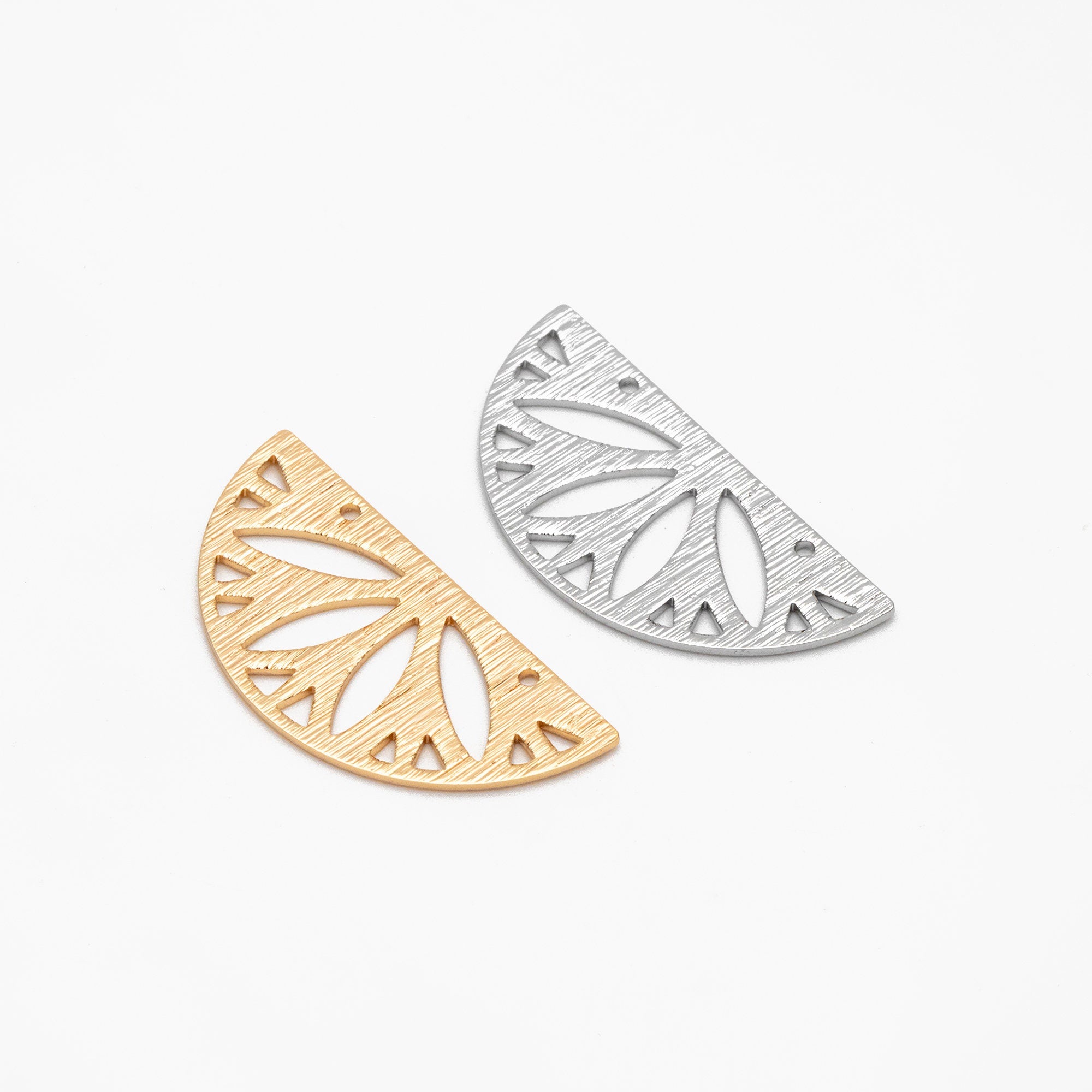 10pcs Gold Brushed Semicircle Connectors, Geometric Earring Charms, Laser Cut Geometric Jewelry (GB-3817-P)